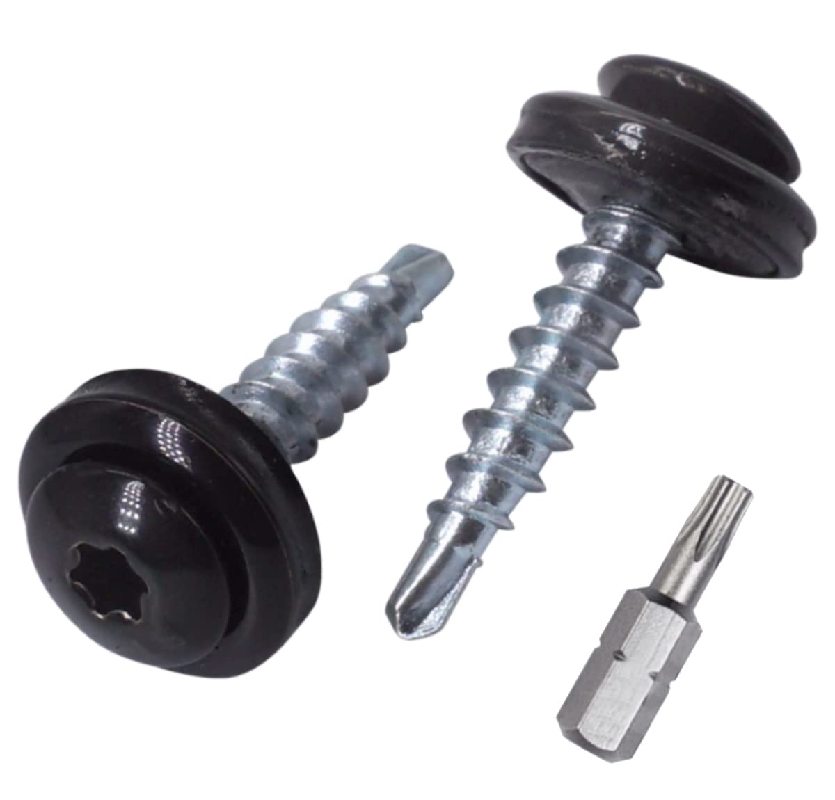 SKIR'CO (40 pcs) Metal Roofing Screws, 4.8 x 28 mm Painted Self-Drilling Screws With EPDM Washers, Torx Head (Jet Black RAL 9005)