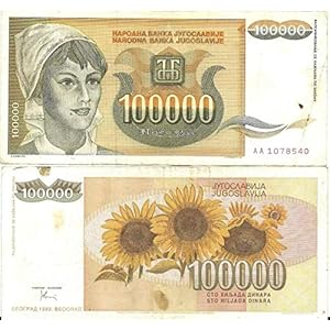1993 Rare Yugoslavia 100000 Dinara Note # 118
