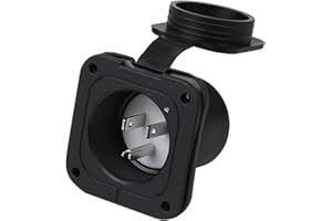 ACBROAD Nema 5-15P 15-Amp 125V Flanged Power Inlet, 15A 125V Inlet with Waterproof Cover, 2Pole 3-Wire Power Inlet For Generator and Marine Boat etc, Black Color RM-RV155