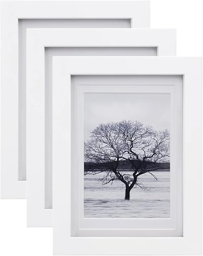 EGOFINE 7x5 Photo Frames Set of 3 White Solid Wood 4x6 Matting