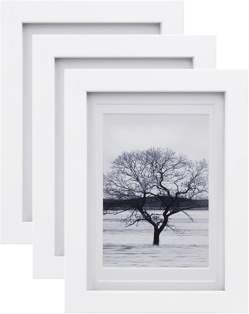 EGOFINE 7x5 Photo Frames Set of 3 White Solid Wood 4x6 Matting