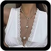 Allereyae Boho Pearl Y Necklace Long Pearl Drop Chain Necklace Gold Open Circle Y Lariat Necklace Minimalist Toggle Necklace Chain Jewelry