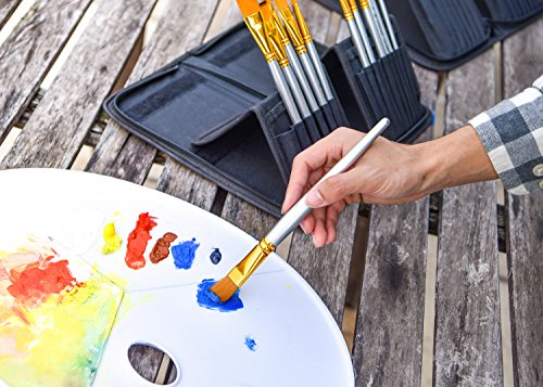 Paint Brush Set, UnityStar 15 PCS Short Handle Synthetic Art Painting Brushes with Case for Acrylic Watercolor Oil Paint