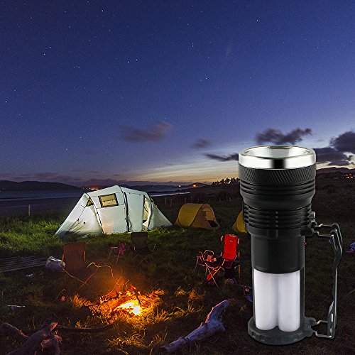GALYGG Solar Powered Flashlight,Handheld Rechargeable Lantern (Solar + DC Dual-Charge Mode),LED Camping Lamp Spotlight Searchlight,for Outdoor Hiking Fishing Emergency Lighting