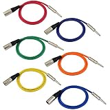 GLS Audio 3ft Patch Cable Cords - XLR Male to 1/4" TRS Color Cables - 3' Balanced Snake Cord - 6 Pack