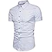 MUSE FATH Men's Printed Dress Shirt-Cotton Casual Short Sleeve Shirt,Button-Down Wedding Dress Shirt-White-L