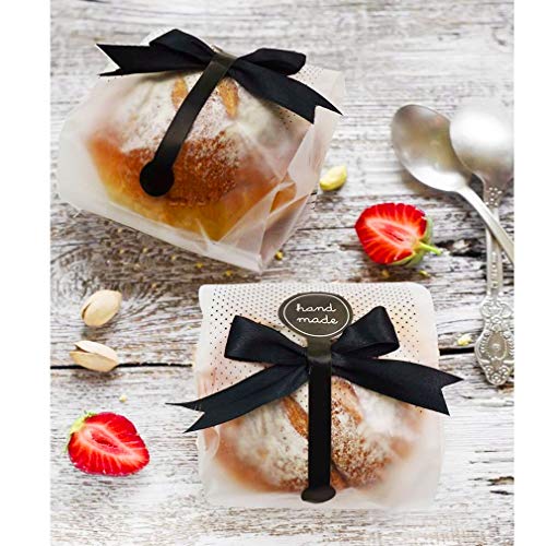 100 pack Translucent Plastic Bags with Stickers and Ribbons for Cookie,Cake,Chocolate,Candy,Snack Wrapping Good for Bakery Party - Thumbnail 3