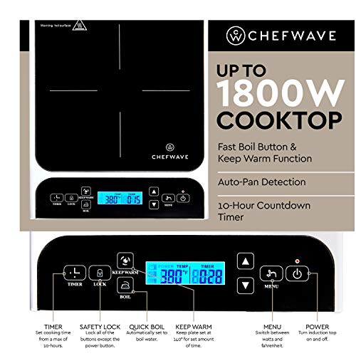 ChefWave CW-IC01 1800W Portable Induction Countertop Burner - Bonus 10" Copper Frying Pan - 20 Power/Temp Settings Digital LCD Touch Kitchen Cooktop Electric Cooker - Energy Efficient, Safety Lock