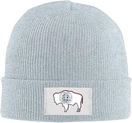 Winter Wyoming Flag Bison Beanie Hats Womens Ash Elastic Rib Knit