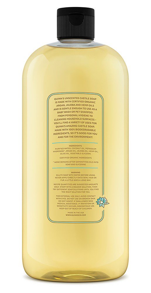 Quinn’s Pure Castile Organic Liquid Soap, 32 ounce (Unscented) : Beauty