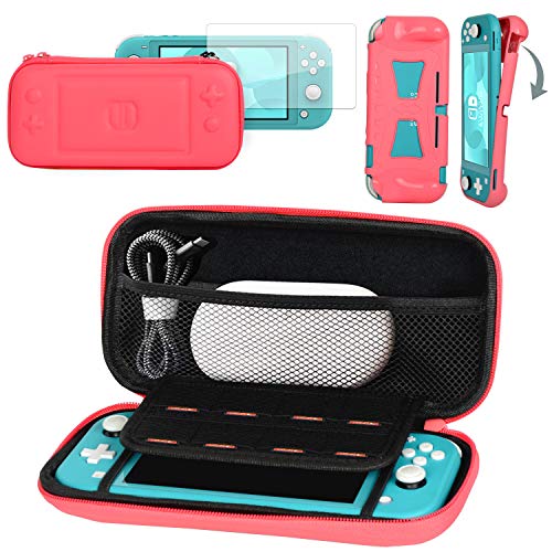 CoBak Carrying Case for Nintendo Switch Lite - with 4 Thumb Grips, 1 Grip Case and 1 Screen Protector, Ultra Slim Premium EVA Travel Pouch Protective Cover, 8 Game Cartridges, New Generation, Pink