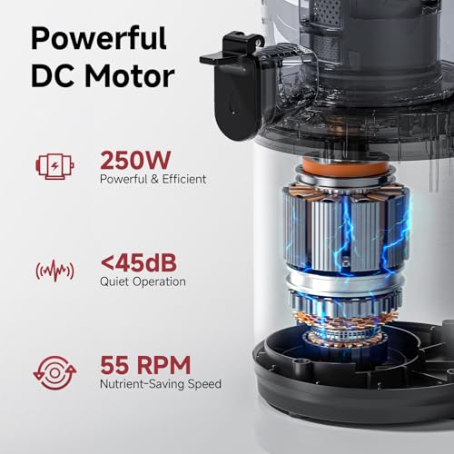 AMZCHEF Cold Press Juicer Machines, Slow Masticating Juicer with Low Noise DC Motor & Triple Filter, 160mm Wide Chute & 2L Capacity for Whole Fruits and Vegetables, Easy to Clean, Stainless Steel