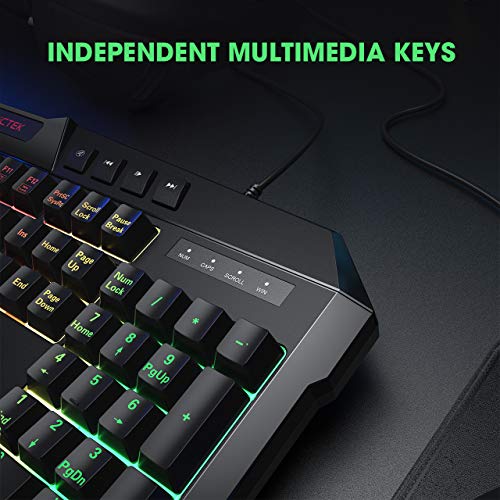 PICTEK Backlit Keyboard and Mouse Combo, LED Wired Gaming Keyboard