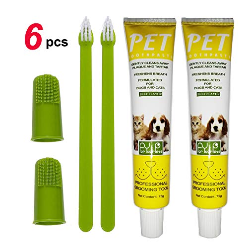 Puppycute 2 Pack Pet Toothbrush and Toothpaste for Dogs & Cats, Best Soft Silicone Pet Finger Toothbrush for Small Dogs Puppy Doggy, Dog Toothpaste Beef Flavor - Thumbnail 6