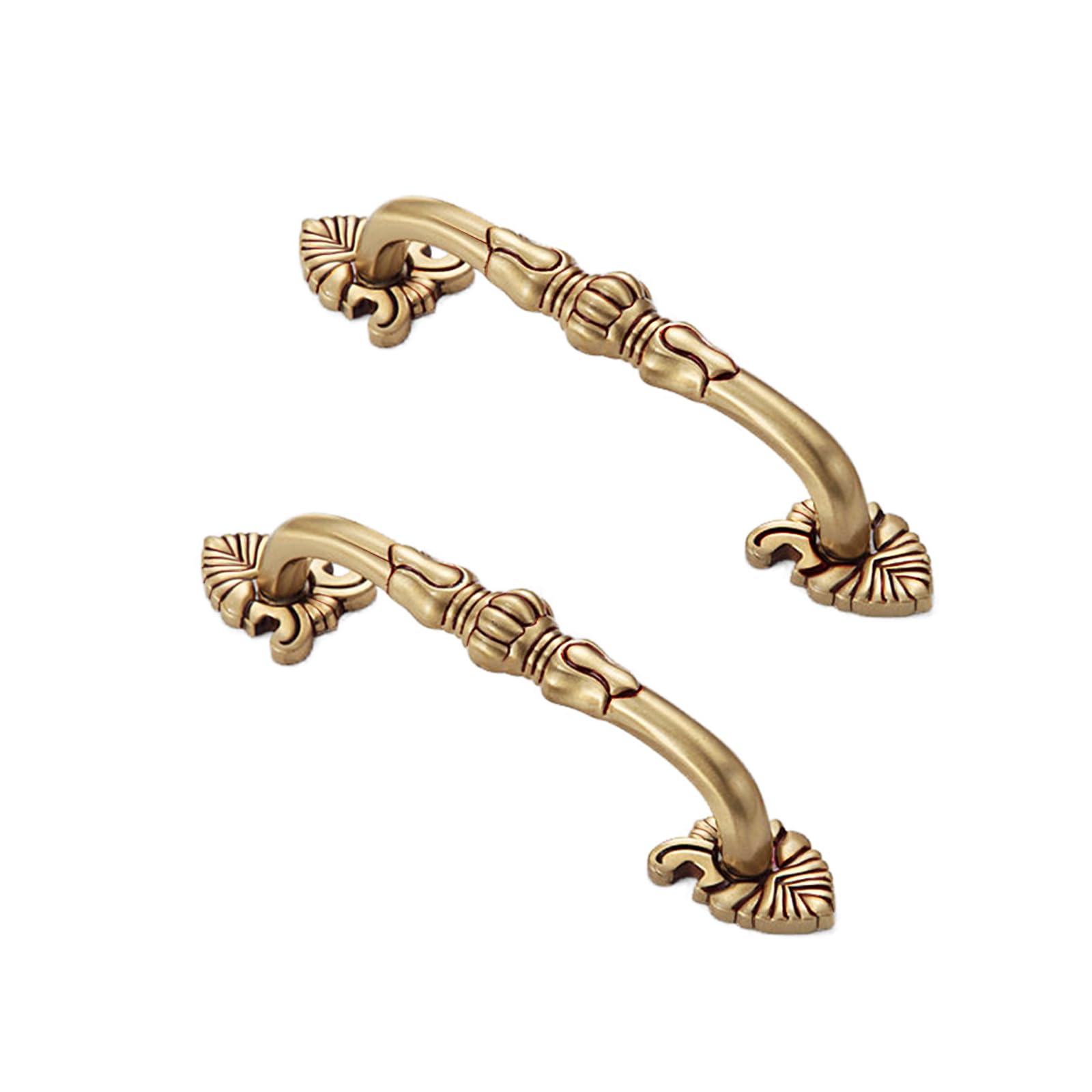 CcHhyyt 2 Pack 3-3/4” Brass Cabinet Pulls Antique Floral Pattern Cupboard Handle Drawer Pulls Solid Brass Kitchen Hardware Matte Gold Handles for Cabinet Drawer Wardrobe (96mm Hole Center, Gold)