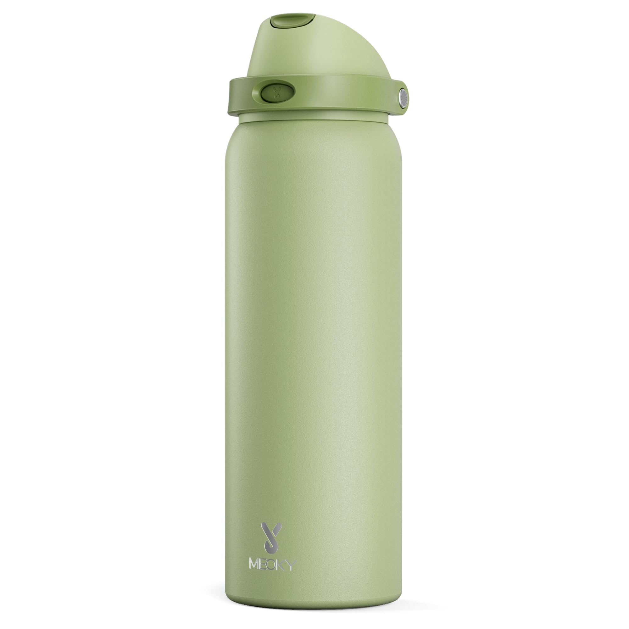 Photo 1 of 40 oz Insulated Water Bottle with Straw: Meoky Stainless Steel Metal Water Bottle with 2-in-1 Lid - Leak Proof, Cold for 24 Hours, Protective Silicone Base, BPA-Free for Sports Gym, Sage