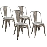 Joveco Sheet Metal Frame Tolix Style Stackable Industrial Bar Chairs with Back - Set of 4 (Gunmetal) Wholesale Price