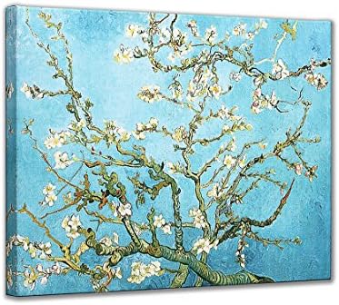 LynHee Almond Blossom Modern Framed Floral Giclee Canvas Prints By Van Gogh Oil Paintings Reproduction Flowers Pictures on Canvas Wall Art Ready to Hang for Living Room Bedroom Home Decorations
