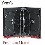 Yens 10B10DVD 10 Discs Storage CD DVD Case with Double Sided Flip Tray & Outer Clear Sleeve, Black, 10 Piece
