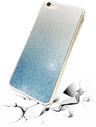 iPhone 6 6s Plus Glitter Cute Phone Case, Boy Bling Bling Diamond Rhinestone Thin Soft Protective Sparkly Luxury for Apple - Half Sky Blue Gold