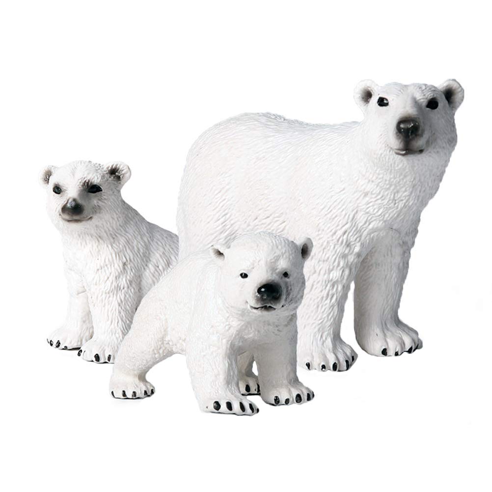 JOKFEICE Animal Figures - 3pcs Realistic Polar Bear Action Model - Plastic Animal Learning Educational Bath Toys - Birthday Cupcake Topper Party Favors Gift For Kids Toddlers