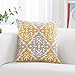 HWY 50 Mustard Yellow Decorative Throw Pillow Covers 18x18 Inch (1 Piece), Embroidered Cotton Farmhouse Cushion Cover Pillow Case for Sofa Couch Living Room Bed Bedroon, Floral Geometric