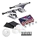 Cal 7 Skateboard Package | Complete Combo Set with 139 Millimeter / 5.25 Inch Aluminum Trucks, 52mm 99A Wheels & Bearings (Silver Truck + White Wheels)