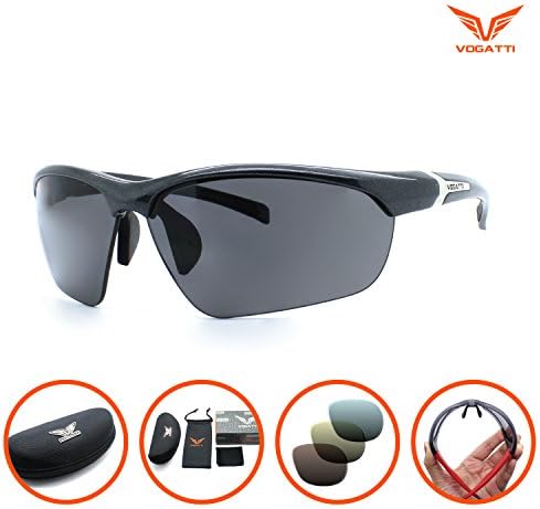 Vogatti Polarized Designer Fashion Sports Sunglasses for Fishing Baseball Ultra Light (Matte Black, C1-Grey PC Polarized)