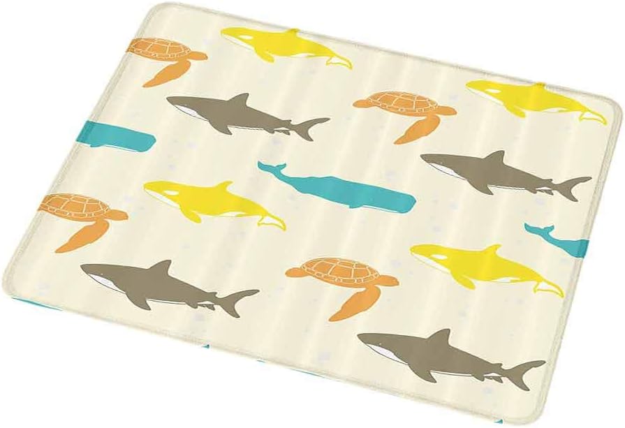 Office Mouse Pad Sea Animals Decor,Pattern with Whale,Shark and Turtle Aquarium Decorative Doodle Style 16x30 inch for Kids