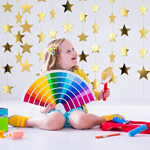 KASTWAVE Glitter Star Garland Banner Decoration, 130 Feet Bright Gold Star Hanging Bunting Banner Backdrop for Engagement Wedding Baby Shower Birthday Decor-Gold