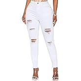 LONGBIDA High Waisted Ripped Skinny Jeans for Women Slim Fit Stretchy Distressed Jeans Y2K Destroyed Ankle Denim Pants