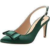 ERIJUNOR Pointy Toe Pumps Mid Heels Wedding Evening Party Prom Slingback Satin Shoes