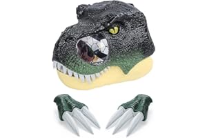 BeiyoQSZ Dinosaur Mask Removable Jaw with 2 Claws,Role Play Toy with LED Lighted Eyes&Roaring Sounds,Cosplay Costume Mask Toy
