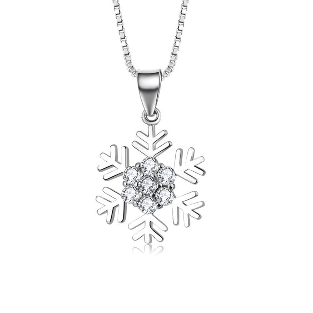 Deyanse Silver Necklace for Women, 925 Sterling Silver Snowflake Pendant Necklace, 45cm Chain Hypoallergenic Silver Snowflake Necklace with White Cuble Zirconia, Suitable for Women Ladies at Christmas