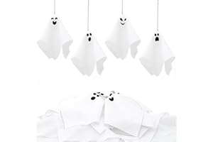 TBD DECOR 16 Pcs Halloween Hanging Ghosts Ornaments 5.5inch Small Hanging Ghost Tree Ornaments for Halloween Party Home Tree Holiday Decor