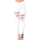 TodTan Women's Skinny Jeans Ripped Mid Rise Stretch Destroyed Denim Pants Jeans