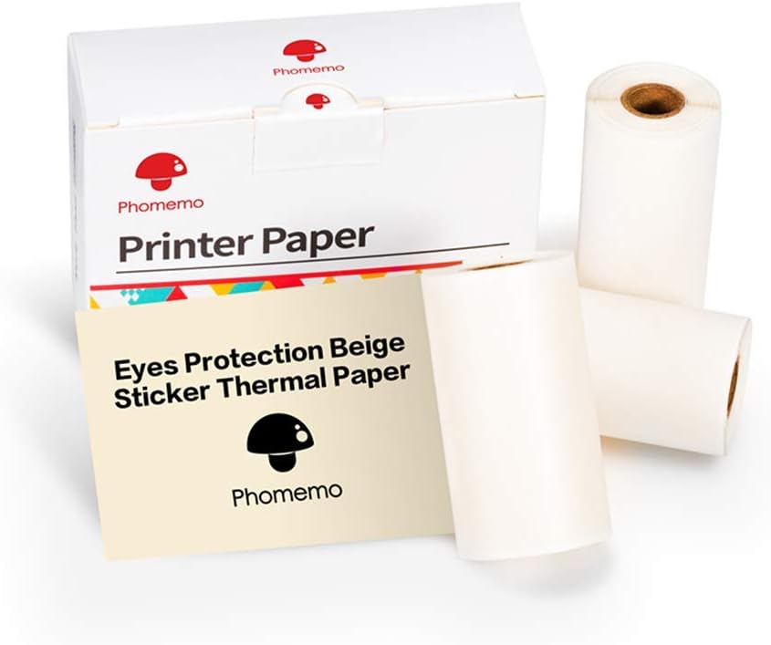 Phomemo White Self-Adhesive Thermal Paper, Glossy Printable Sticker Paper for Phomemo M02/M02 Pro/M02S Bluetooth Pocket Mobile Printer, Black on White, 50mm x 3.5m, Diameter 30mm, 3-Rolls : Office Products