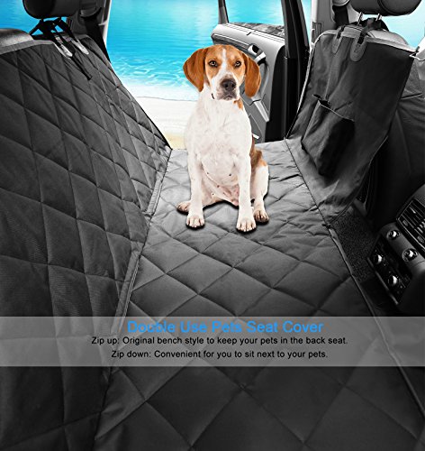 Dog Seat Covers, 600D Waterproof Pet Car Seat Covers with 2 Dog Seat Belts & Zipper & Pocket - Nonslip Back Seat Cover Cat Dog Hammock Convertible Extra Side Flaps Best for Cars Trucks Suvs - Thumbnail 3
