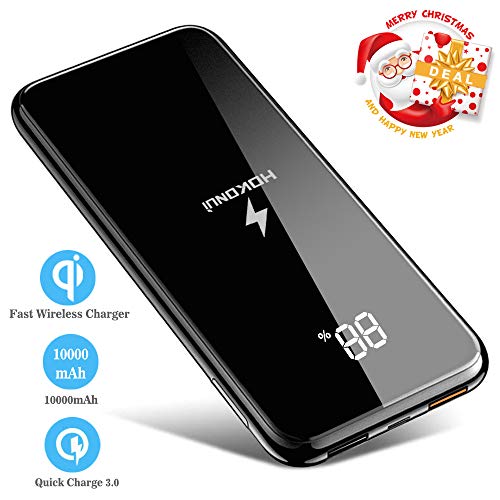 Wireless Portable Charger, Hokonui 10000mAh 10W Fast Qi Wireless Power Bank with 18W Power Delivery, Type-C, QC 3.0 Ports and LED Displaly External Battery Pack for iPhone, iPad, Samsung and More