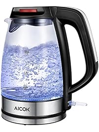 Aicok Glass Electric Kettle 1.7L Fast Water Kettle Premium Strix Thermostat Control Kettle LED Indicator Light Cordless Kettle, Auto Shut Off With Boil Dry Protection FDA Certified Tea Kettle, 1500W