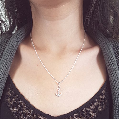 Dazzlingrock Collection 0.10 Carat (ctw) Round White Diamond Ladies Anchor Pendant 1/10 CT (Silver Chain Included), Sterling Silver