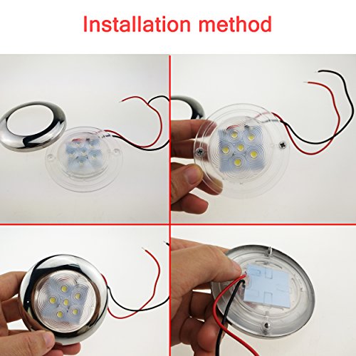 IZTOSS Marine 2PCS 12v Interior S.S.304 Mount Ring LED Ceiling Light Flush for Yacht/Caravan/Trailer - Thumbnail 3