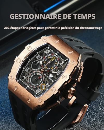 TSAR BOMBA Automatikuhr für Herren Luxuriöse Skelettuhr Barrel für Herren Mechanische Uhr, Wasserdicht BIS 50 Meter Analoguhr