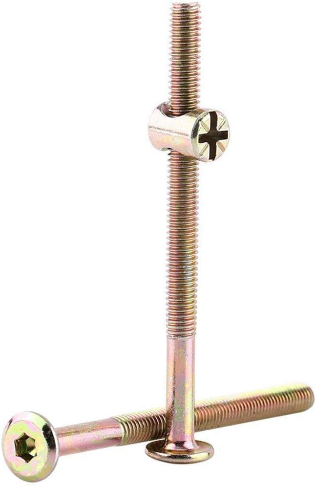 M6 Furniture Bolts 40mm/60mm/80mm/90mm/100mm Galvanized Carbon Steel Furniture Bolts with Barrel Nuts Dowel Nuts Connector Fastener Pack of 10 Set (90mm)