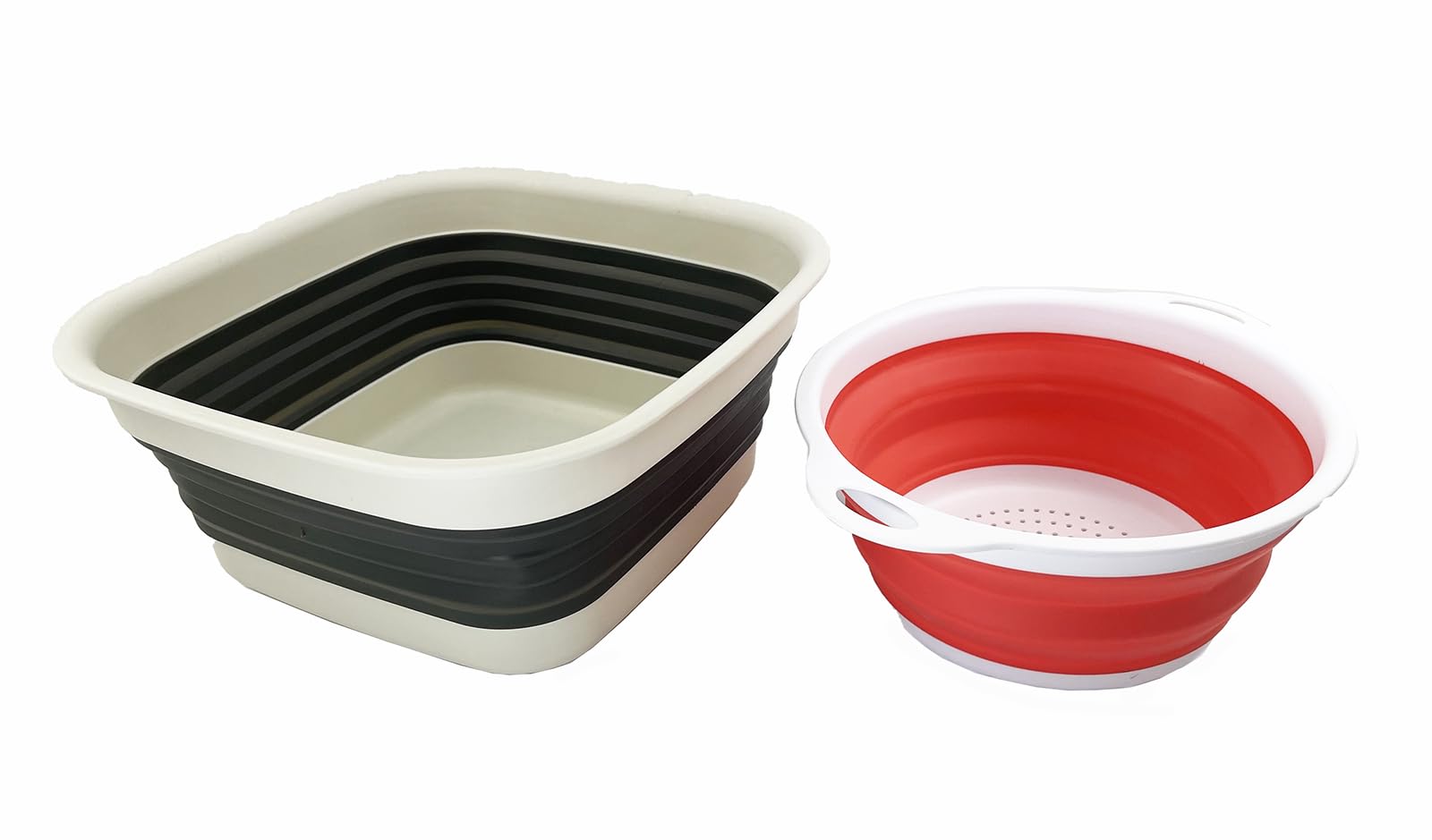 SAMMART 8L 2pcs Set Collapsible Tub & 2.6L Collapsible Colander - Portable Washing Basin - Space Saving Plastic Washtub (8L+2.6L, Washed Black+Coral Pink)