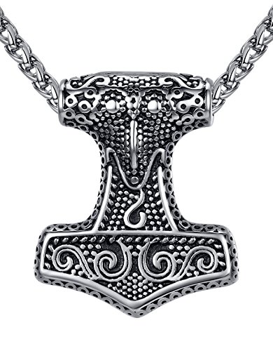 Mens Stainless Steel Viking Thors Hammer Pendant Necklace 24 Link