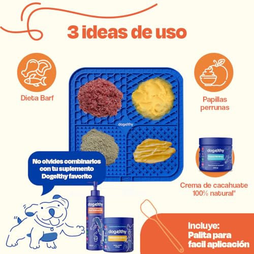 Dogelthy Lick Mat Kit para Perro y Gato. Set de 2 Tapetes para Lamer, Cepillo Limpiador y Espatula. Alfombrilla para Lamer con Ventosas. Licking Mat