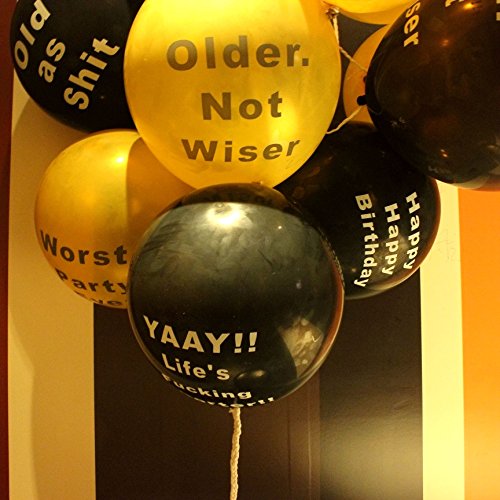 Abusive Birthday Balloons Naughty Funny Offensive Balloons for Her Him Adults Birthday Party Balloons Gold Black - 10 Pcs