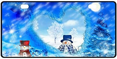 Merry Christmas Cute Snowman Strong And Durable Aluminum Car Metal License Plate Frame for Women/Men Two Holes Tag 11.8" X 6.1"