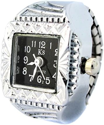 YouYouPifa Simplicity Square Dial Decor Elastic Band Finger Ring Watch(Black)